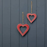 Hanging Red Heart with White Kerry Work 12.5x1x13cm