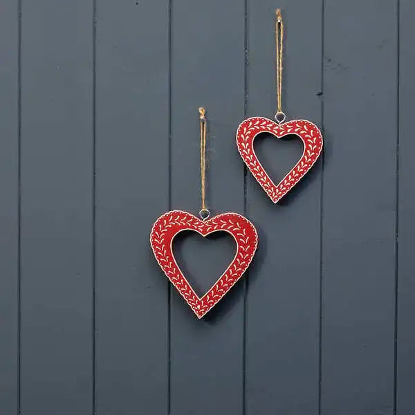Hanging Red Heart with White Kerry Work 12.5x1x13cm