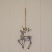 Silver Metal Hanging Reindeer H12cm W8cm