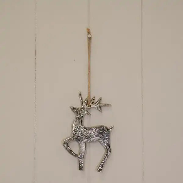 Silver Metal Hanging Reindeer H12cm W8cm
