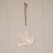 White Enamel Hanging Dove 10x9cm