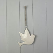 White Enamel Hanging Dove 12x11cm
