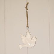 White Enamel Hanging Dove 8x6.5cm