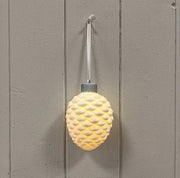 Ceramic hanging pinecone bauble with LED light  size 6.5x6.5x8cm