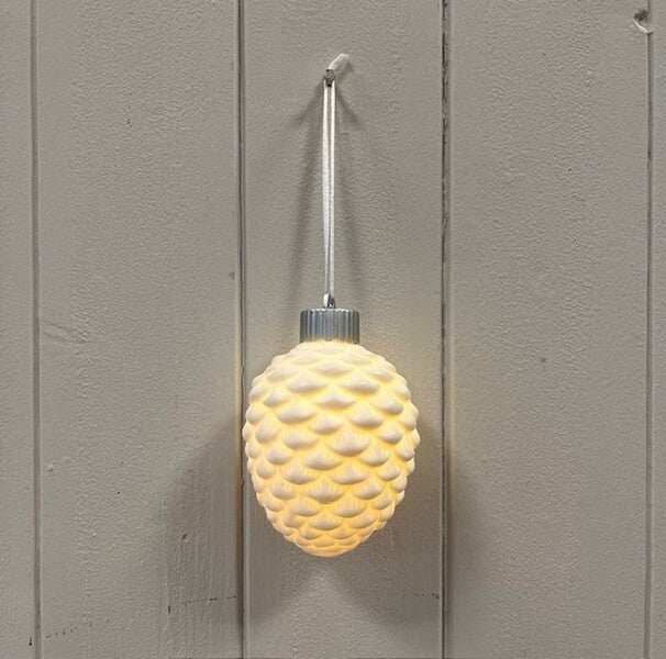 Ceramic hanging pinecone bauble with LED light  size 6.5x6.5x8cm