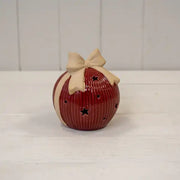 Large Red Ceramic LED Bauble with Bow Detail. With 6 Hour Timer