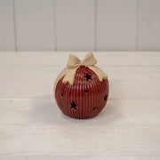 Medium Red Ceramic LED bauble with Bow Detail. 6 Hour Timer