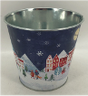 15cm Medium Blue Christmas Village Scene Pot