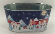 22.5x13.5cm Blue Christmas Village Scene Oval Planter
