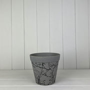Earthy Warm Grey Straw Flower Pot With Silhouette Branch Design 15cmx13.5cm  Weight-1540g
