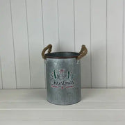 Metal Planter Merry Christmas with Rope Handles H22xD18.5cm