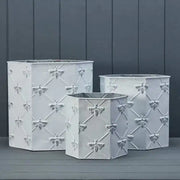 Set of Three White Hexagonal Bee Zinc Planters L26.5 M22cm S18.5