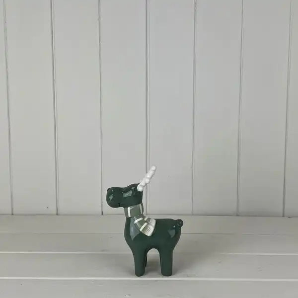 Dark Green/White Ceramic Reindeer Decoration L10.9xD6.6xH14.9cm  Weight-161g
