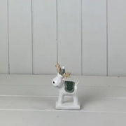 Dark Green/White Ceramic Reindeer Decoration L7.3xD5xH12cm  Weight-110g