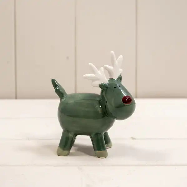 Dark Green/White Ceramic Reindeer Decoration L9.5xD5.6xH11cm  Weight-113g