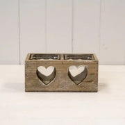 Greywashed wood basket with glass and heart T18.5x9.5cm H8cm (TSGC)