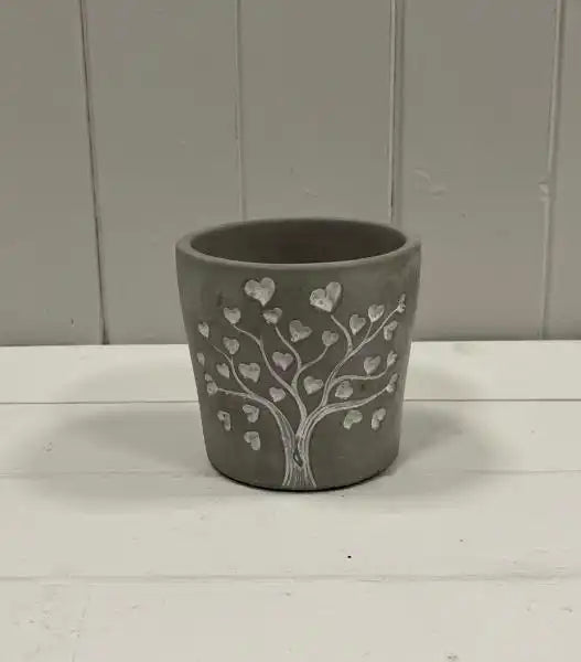 Grey Cement Love Tree Pot TD10.5cm H9.8cm