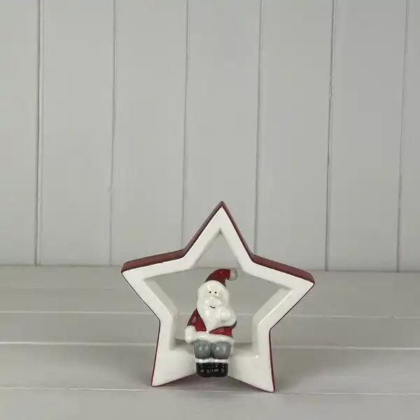 Large Ceramic Star with Sitting Santa  14.3*4*14cm