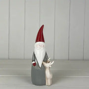Large Grey Ceramic Santa with Reindeer  7.5*6*20.5cm