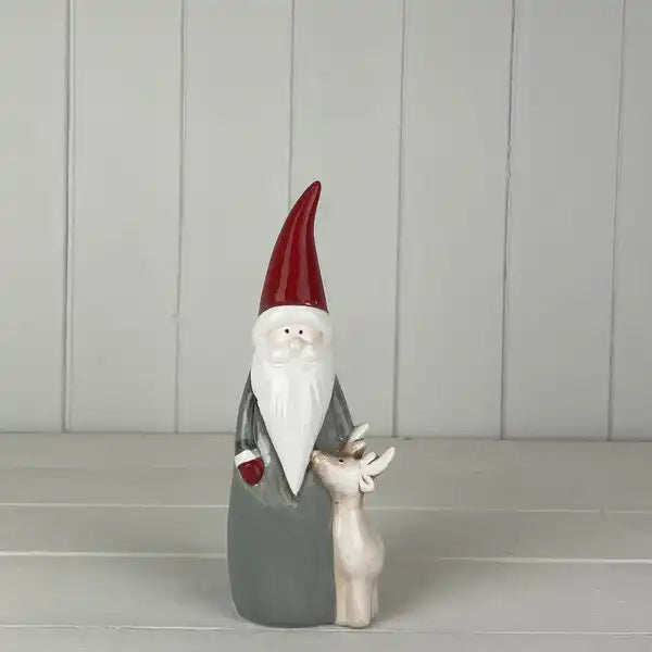 Large Grey Ceramic Santa with Reindeer  7.5*6*20.5cm