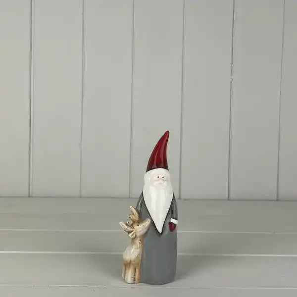Medium Grey Ceramic Santa with Reindeer 6.5*4.5*15cm