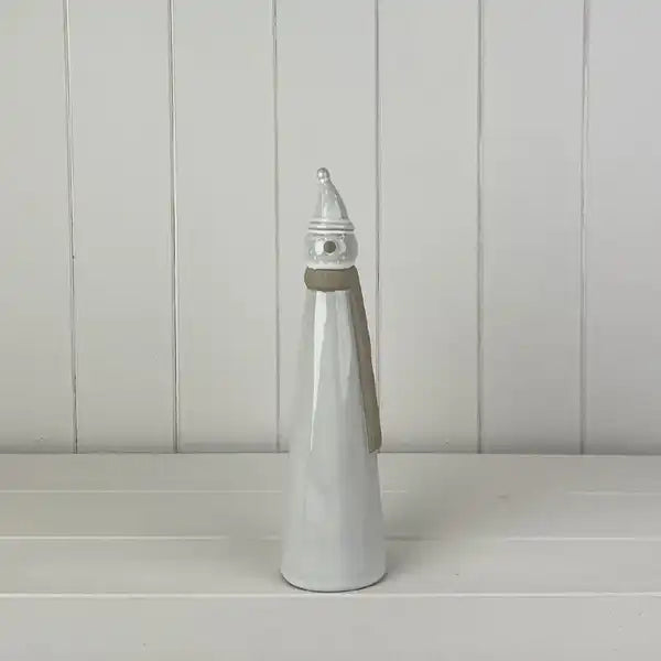 Glazed Ceramic Tall Snowman Ornament with Textured Detail L6.6xD6.6xH26.2cm  Weight-404g