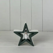 Dark Green Ceramic Star with Snowman Decoration L15.3xD4xH14.4cm  Weight-272g