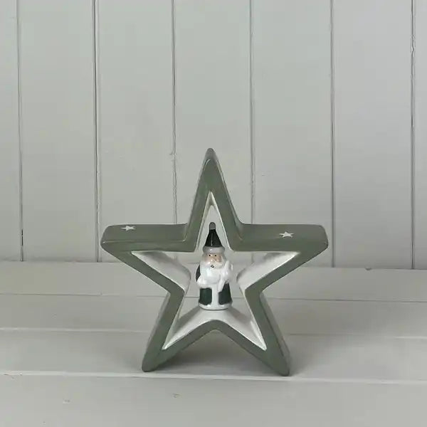 Light Green Ceramic Star with Santa Decoration L19.4xD4.5xH18.4cm  Weight-521g