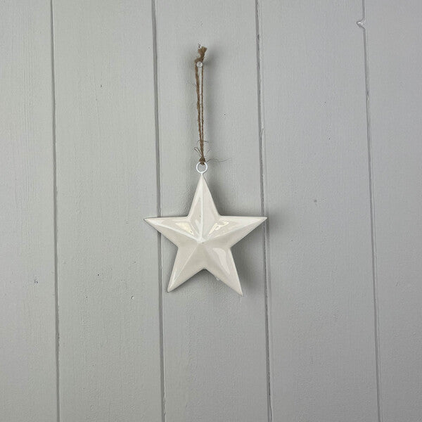 White Enamel Hanging Star 10cm