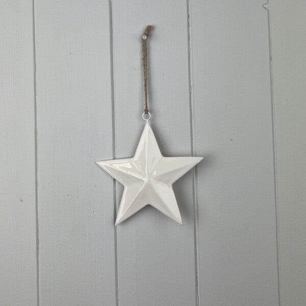 White Enamel Hanging Star 12cm