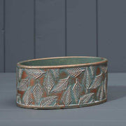 Green and Copper Wash Cement Oval Planter L20xD11xH9cm
