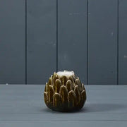 Green Ceramic Flower Tealight D10.1cm H8.7cm
