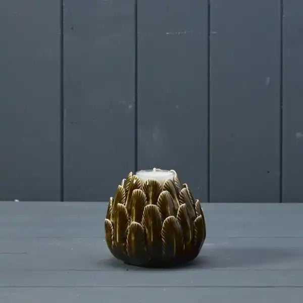 Green Ceramic Flower Tealight D10.1cm H8.7cm