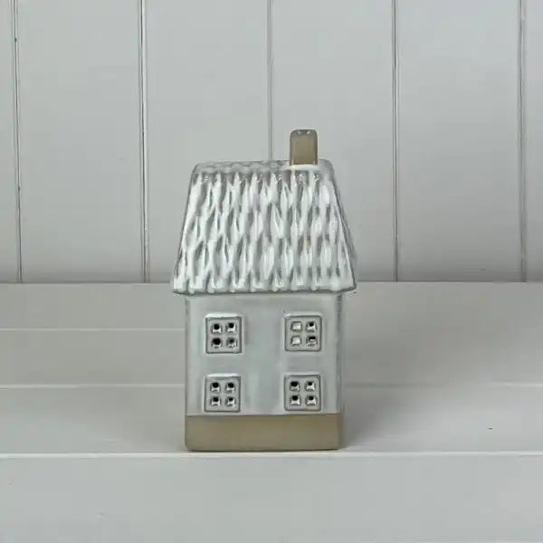 Glazed Ceramic House Ornament with Textured Detail and LED L9.5xD7.5xH15.5cm  Weight-420g