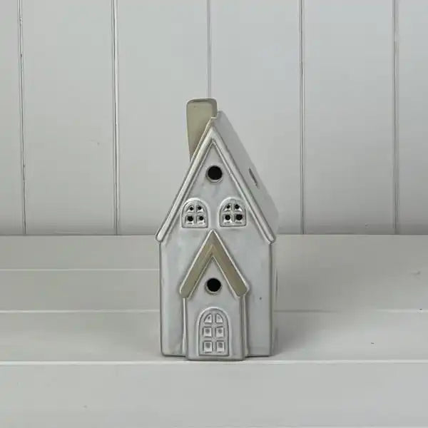Glazed Ceramic House Ornament with Textured Detail and LED L8xD7xH17  Weight-425g