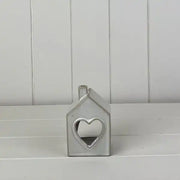 Glazed Ceramic House Tealight Holder with Heart Cut Out with Textured Detail L7xD6xH11cm  Weight-19