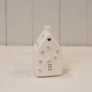 Glazed Ceramic  House with LED Ornament with Textured Detail  L6.8xW6.5xH11.6cm