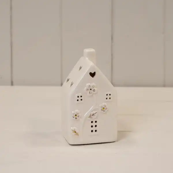 Glazed Ceramic  House with LED Ornament with Textured Detail  L6.8xW6.5xH11.6cm