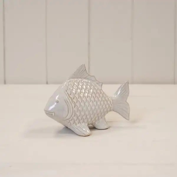 Glazed Ceramic Fish Ornament with Textured Detail L13.4xW6.2xH10cm