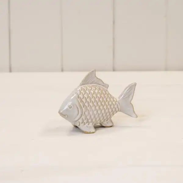 Glazed Ceramic Fish Ornament with Textured Detail L10xW4xH7.5cm