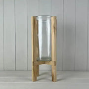 Glass Lantern with Wooden Frame