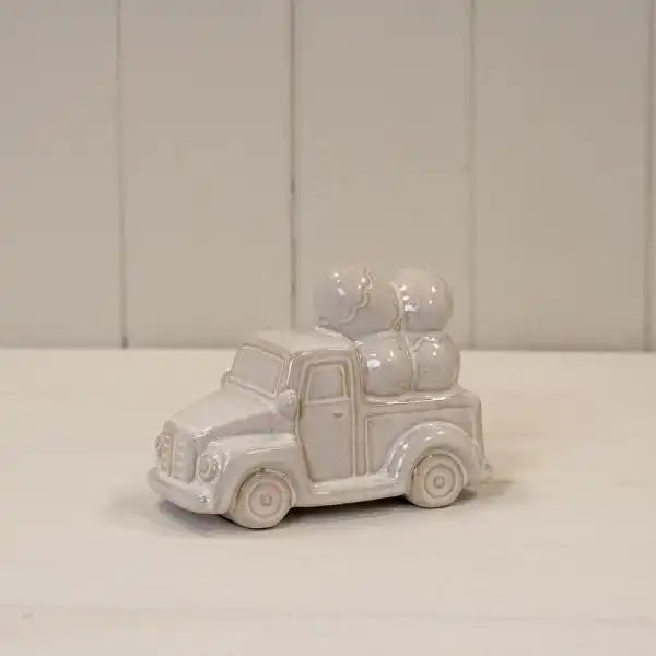 Glazed Ceramic Car Carrying Eggs Ornament with Textured Detail L13.3xW6.4xH9.4cm