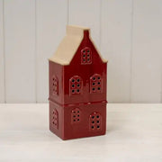 Large Red Ceramic LED Townhouse with Sand Roof. 6 Hour Timer