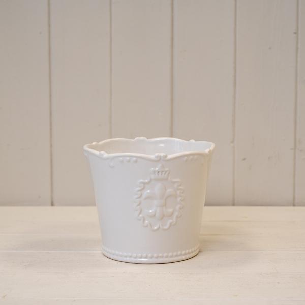 Large White Ceramic Pot TD14.5Â  Fleur De Lis