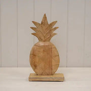 Large Wooden Carved Pineapple Display 29x13x5
