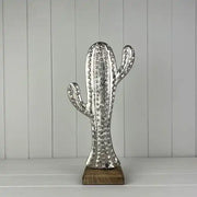 Large Aluminim Cactus on Wooden Base