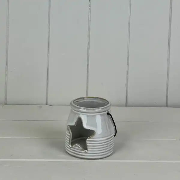 Ceramic Tealight Holder with Star Cut Out L8xW7.8cH7.8cm  Weight-222g