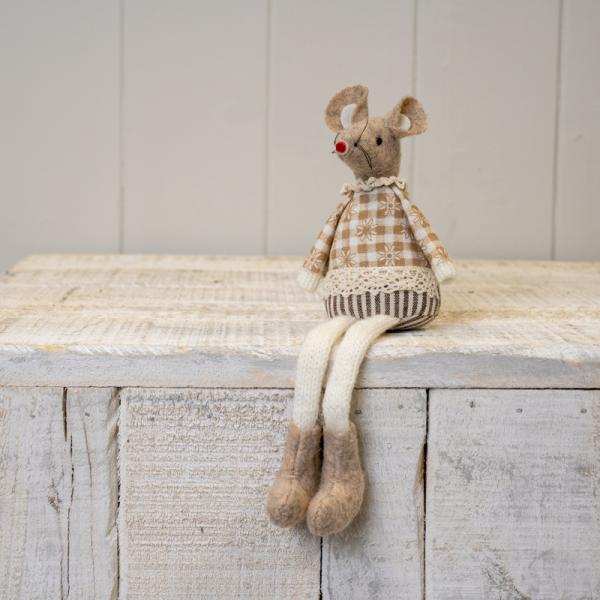 Brown Fabric Sitting Mouse H18cm