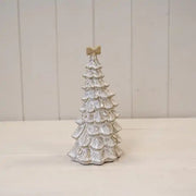 Medium Stone Glazed Ceramic Bendy Christmas Tree with Cream Bow on Top