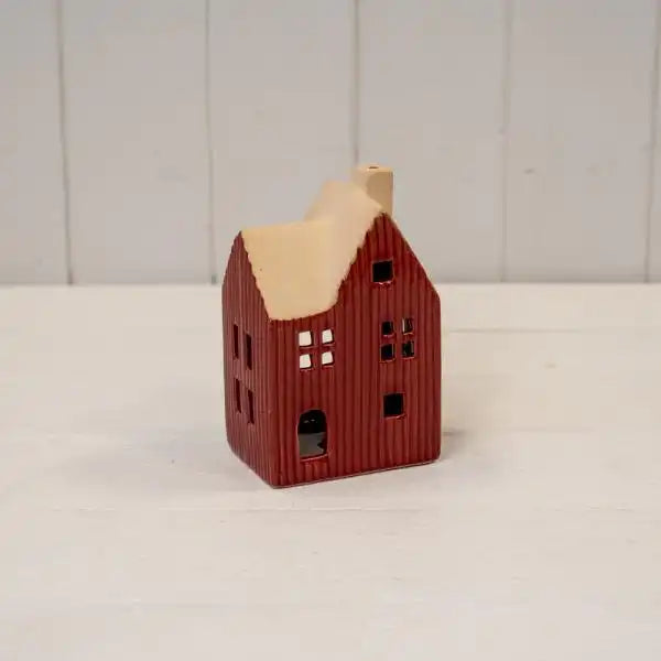 Medium Red Ceramic House Tealight Holder